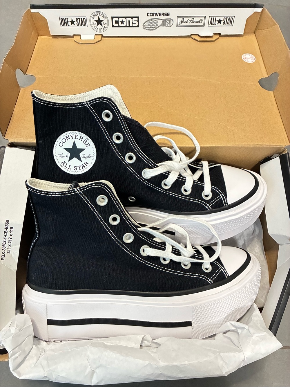 Converse Chuck Taylor All Star Lift Double Stack High-Top Sneaker Black & White - Picture 3 of 9